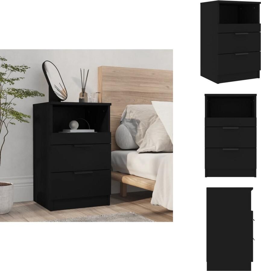 VidaXL Nachtkastje Nachtkastjes Houten Nachtkastje Houten Nachtkastjes Nachtkastje bewerkt hout zwart