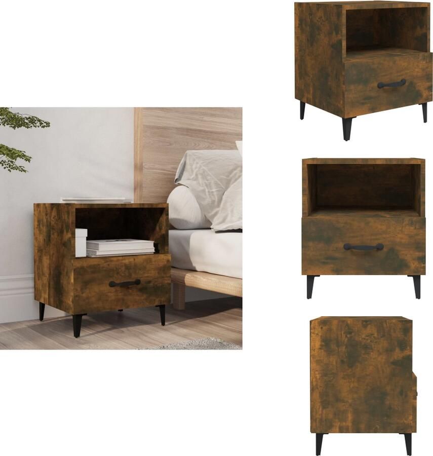 VidaXL Nachtkastje Nachtkastjes Houten Nachtkastje Houten Nachtkastjes Nachtkastje bewerkt hout gerookt eikenkleurig - Foto 3