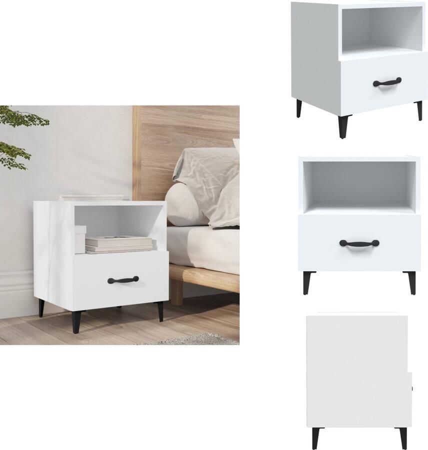 VidaXL Nachtkastje Elegant ontwerp Hoogwaardig bewerkt hout Vochtbestendig Met lade en schap Stabiel blad Wit 40 x 35 x 47.5 cm Montage vereist Kast