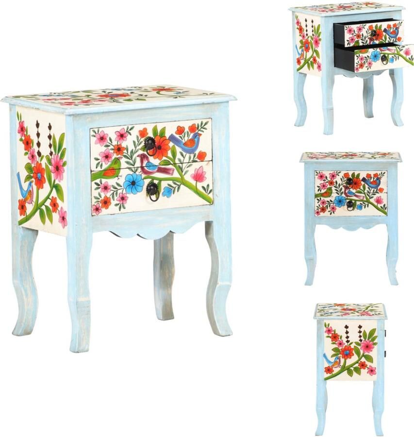 VidaXL Nachtkastje Nachtkastjes Houten Nachtkastje Houten Nachtkastjes Nachtkastje handgeschilderd 40x30x50 cm massief mangohout