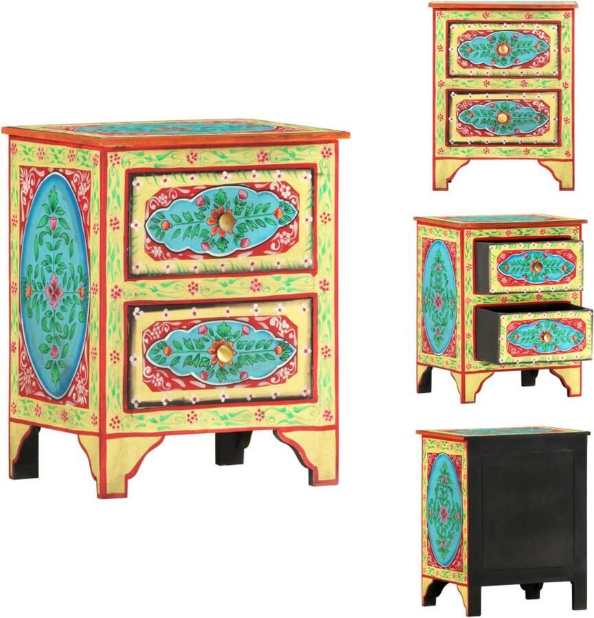 VidaXL Nachtkastje Nachtkastjes Houten Nachtkastje Houten Nachtkastjes Nachtkastje handgeschilderd 40x30x50 cm massief mangohout