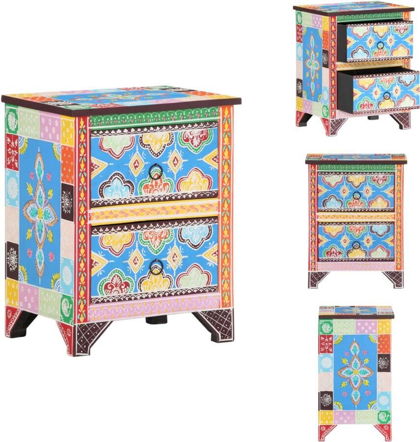 VidaXL Nachtkastje Nachtkastjes Houten Nachtkastje Houten Nachtkastjes Nachtkastje handgeschilderd 40x30x50 cm massief mangohout