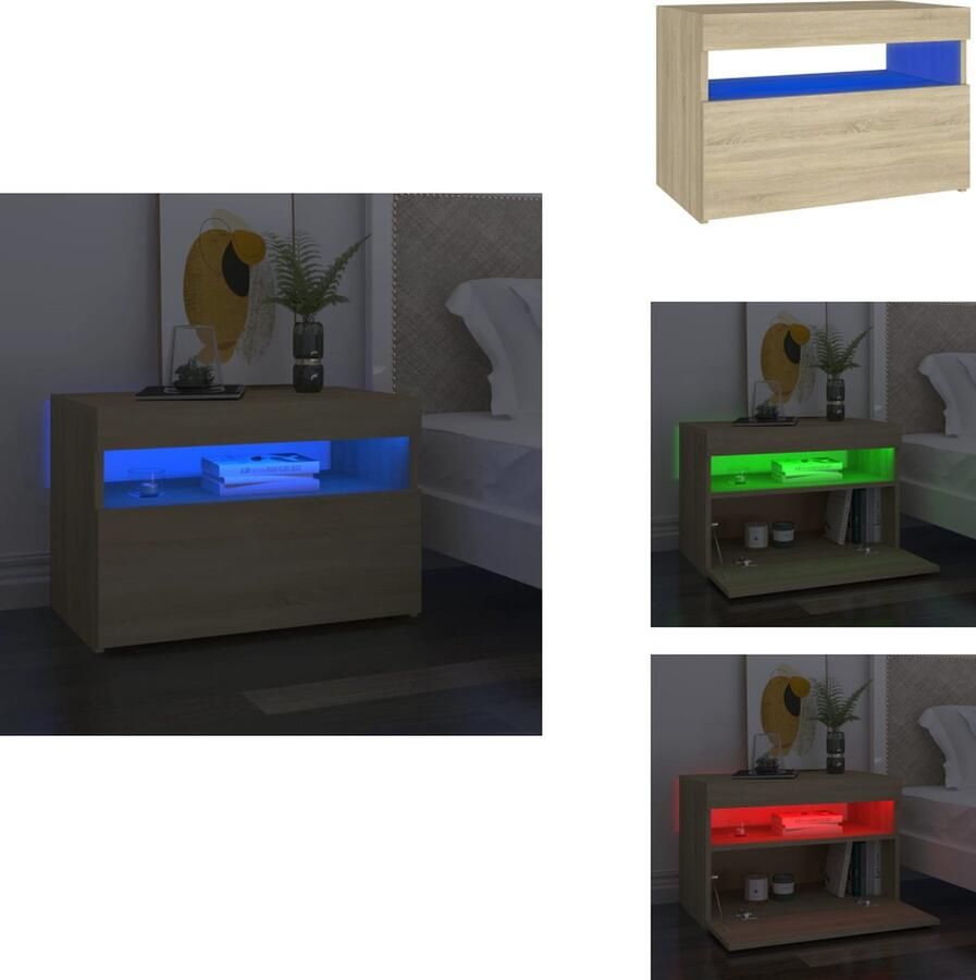 VidaXL Nachtkastje Nachtkastjes Houten Nachtkastje Houten Nachtkastjes Nachtkastje LED-verlichting 60x35x40 cm bewerkt hout sonoma eik