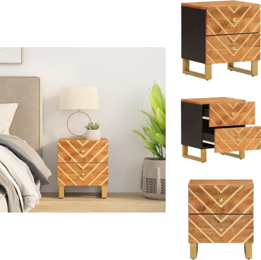 VidaXL Nachtkastje Nachtkastjes Houten Nachtkastje Houten Nachtkastjes Nachtkastje massief mangohout bruin en zwart