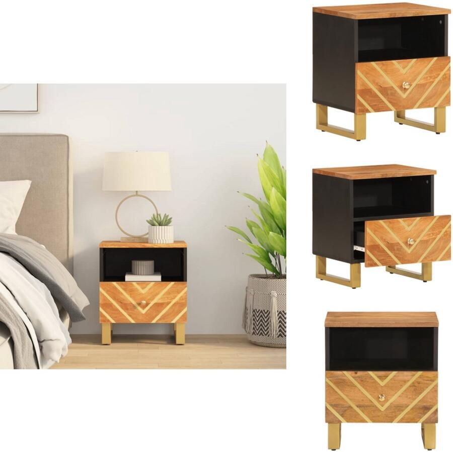 VidaXL Nachtkastje Nachtkastjes Houten Nachtkastje Houten Nachtkastjes Nachtkastje massief mangohout bruin en zwart