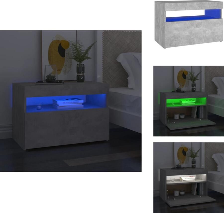 VidaXL -Nachtkastje-met-LED-verlichting-60x35x40-cm-betongrijs - Foto 6