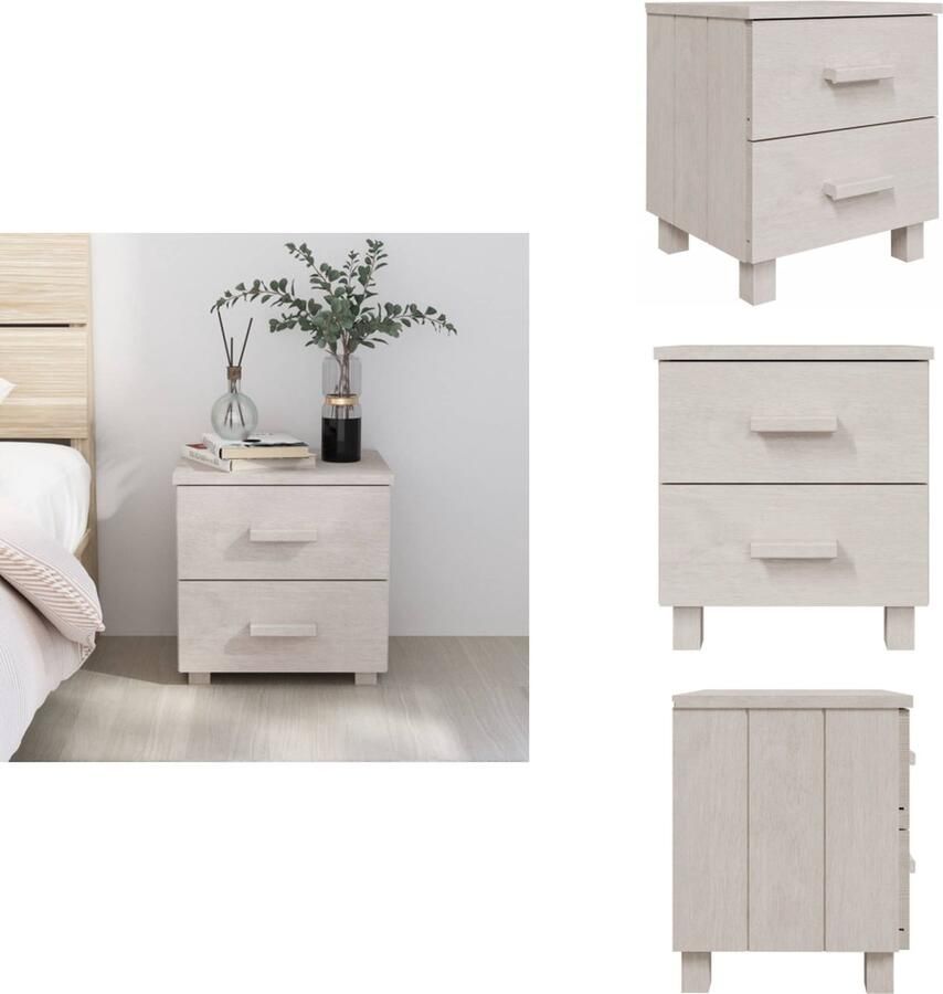 VidaXL Nachtkastje Nachtkastjes Houten Nachtkastje Met Lade Nachtkastje HAMAR 40x35x44 5 cm massief grenenhout wit