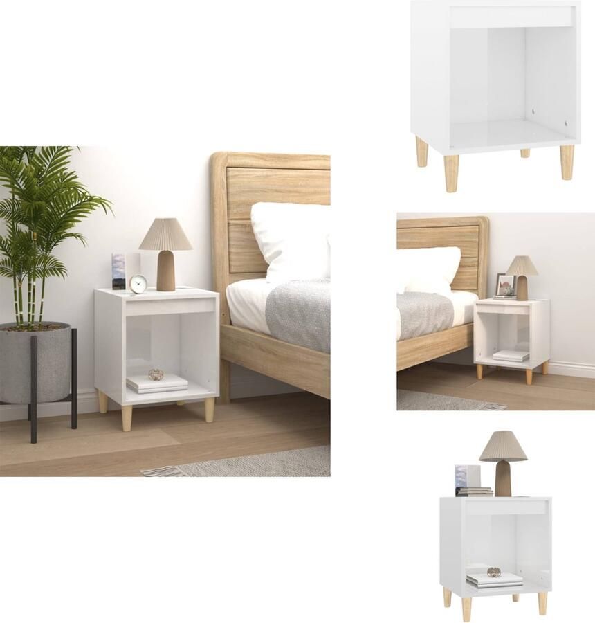 VidaXL Nachtkastje Nachtkastjes Houten Nachtkastje Slaapkamerkast Nachtkastje 40x35x50 cm bewerkt hout hoogglans wit