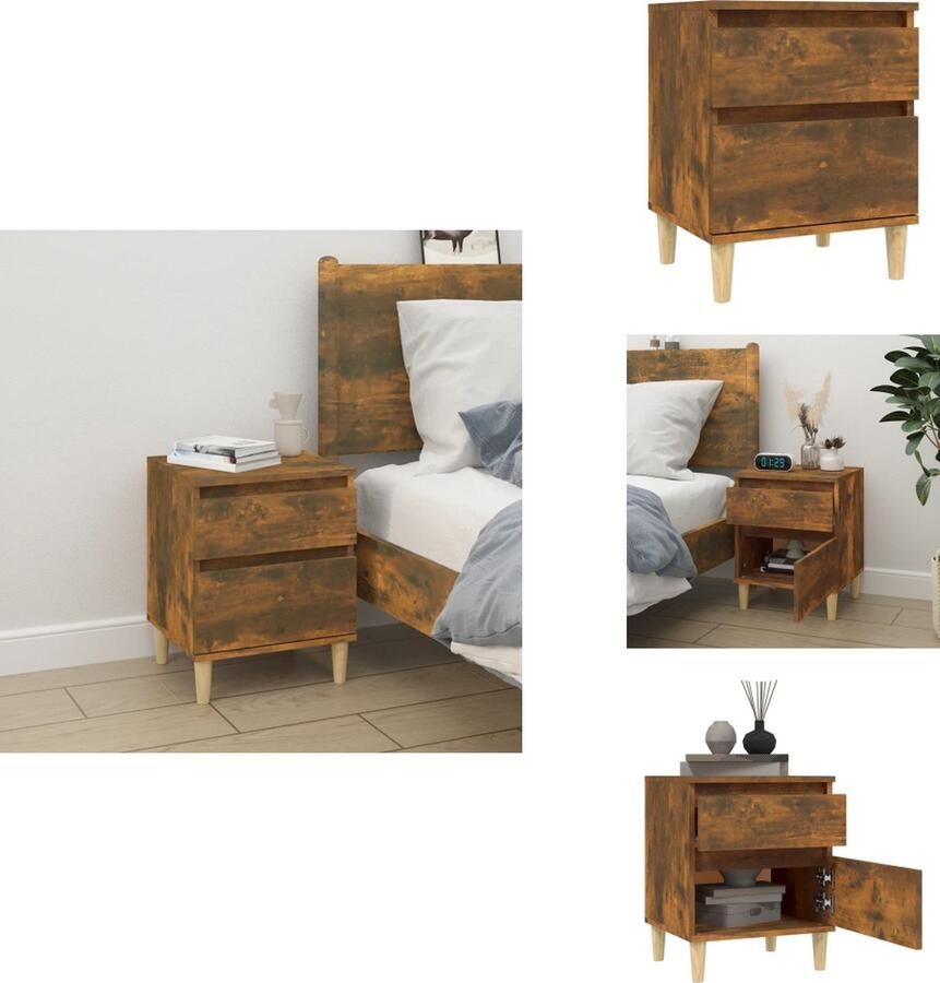 VidaXL Nachtkastje Nachtkastjes Houten Nachtkastje Slaapkamerkast Nachtkastje 40x35x50 cm gerookt eikenkleurig - Foto 2