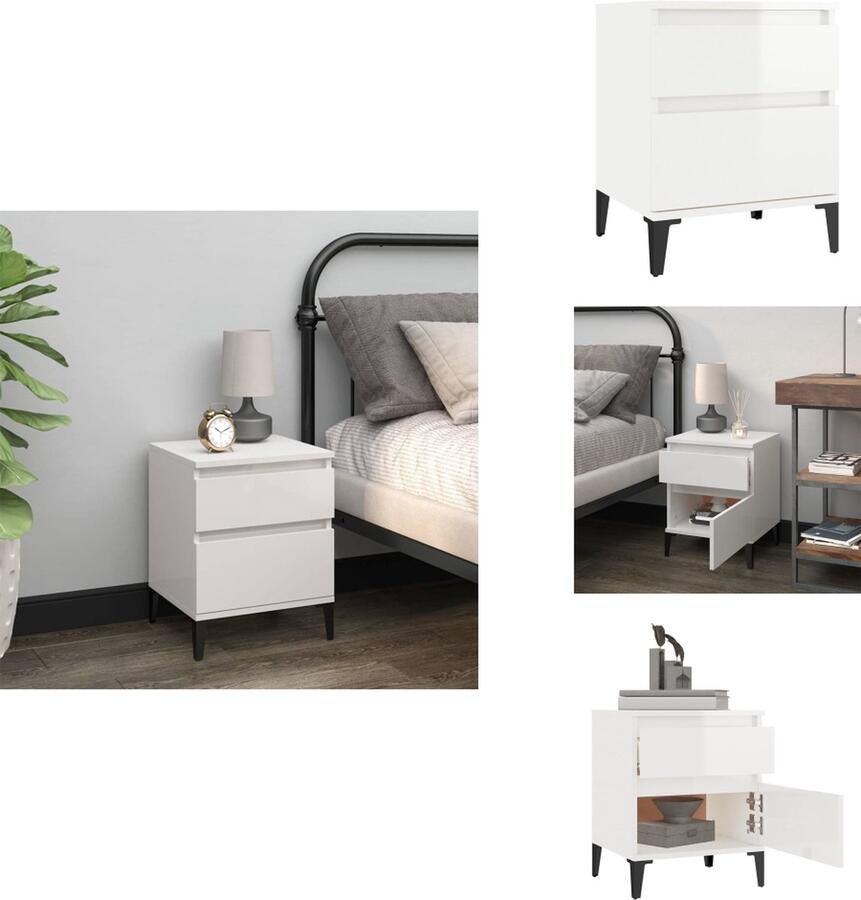 VidaXL Nachtkastje Nachtkastjes Houten Nachtkastje Slaapkamerkast Nachtkastje 40x35x50 cm hoogglans wit