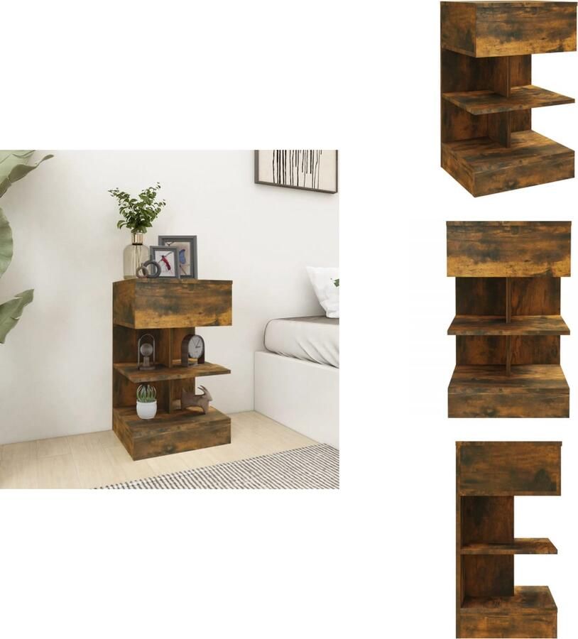 VidaXL Nachtkastje Nachtkastjes Houten Nachtkastje Slaapkamerkast Nachtkastje 40x35x65 cm bewerkt hout gerookt eikenkleurig
