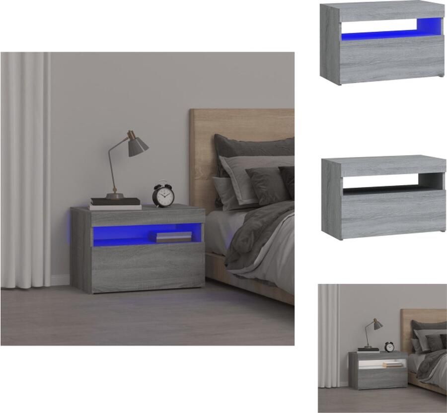VidaXL Nachtkastje Nachtkastjes Houten Nachtkastje Slaapkamerkast Nachtkastje met LED-verlichting 60x35x40 cm grijs sonoma eiken