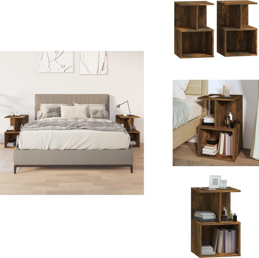 VidaXL Nachtkastje Nachtkastjes Houten Nachtkastje Slaapkamerkast Nachtkastjes 2 st 35x35x55 cm bewerkt hout gerookt eikenkleurig