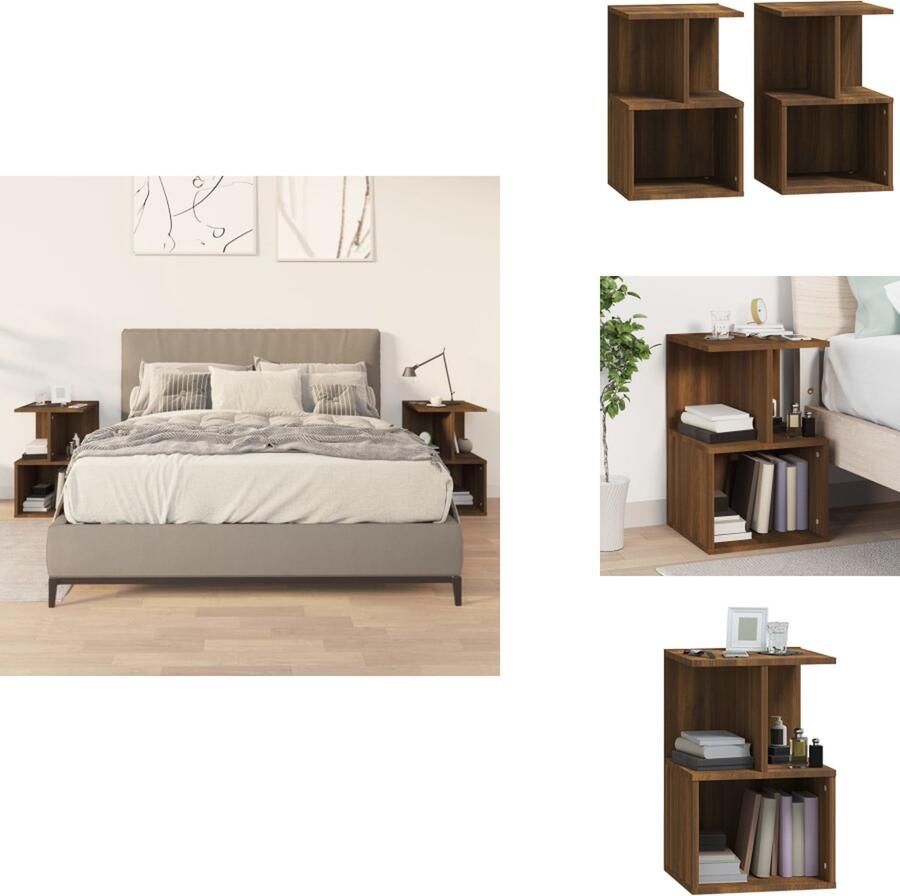 VidaXL Nachtkastje Nachtkastjes Houten Nachtkastje Slaapkamerkast Nachtkastjes 2 st 35x35x55 cm bewerkt hout bruineikenkleurig