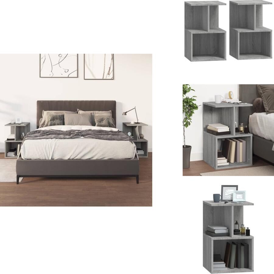 VidaXL Nachtkastje Nachtkastjes Houten Nachtkastje Slaapkamerkast Nachtkastjes 2 st 35x35x55 cm bewerkt hout grijs sonoma eiken