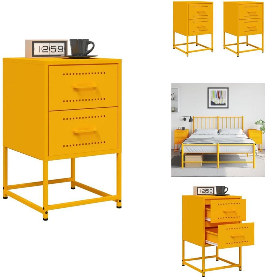 VidaXL Nachtkastje Nachtkastjes Houten Nachtkastje Slaapkamerkast Nachtkastjes 2 st 36x39x60 5 cm staal mosterdgeel