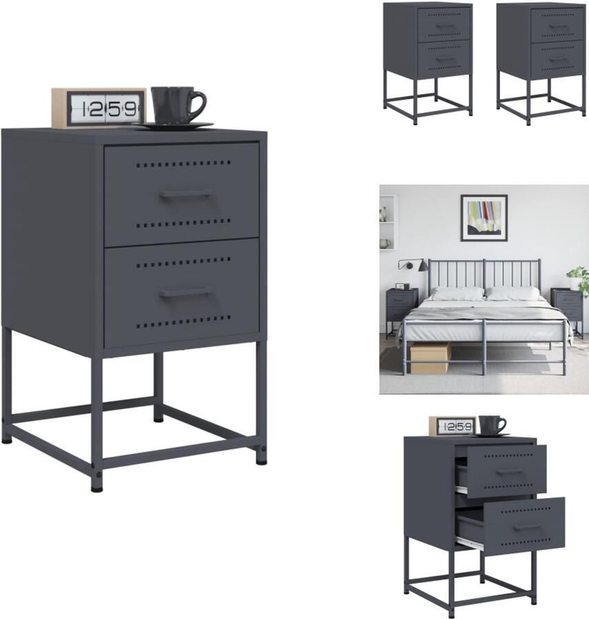 VidaXL Nachtkastje Nachtkastjes Houten Nachtkastje Slaapkamerkast Nachtkastjes 2 st 36x39x60 5 cm staal antracietkleurig