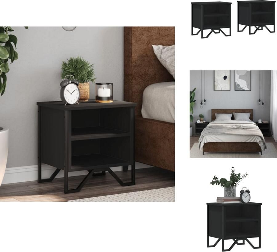 VidaXL Nachtkastje Nachtkastjes Houten Nachtkastje Slaapkamerkast Nachtkastjes 2 st 40x30x40 cm bewerkt hout zwart