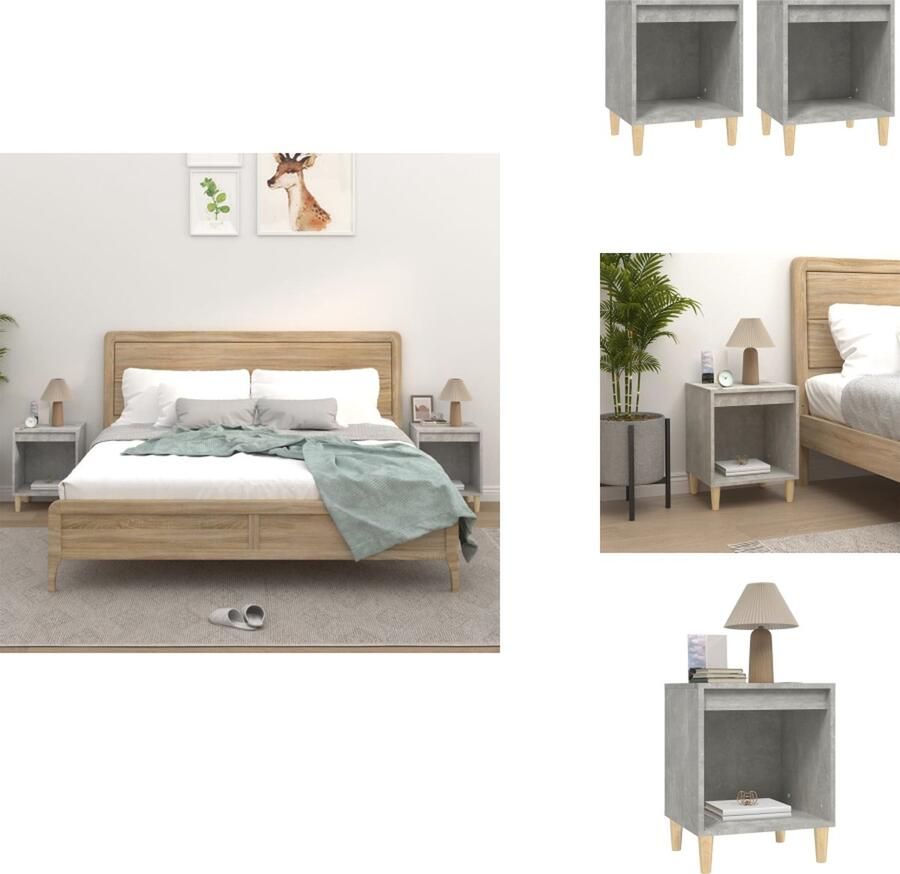 VidaXL Nachtkastjes Betongrijs 40x35x50 cm Duurzaam bewerkt hout Voldoende opbergruimte Stevig tafelblad Inclusief montagehandleiding Set van 2 Kast