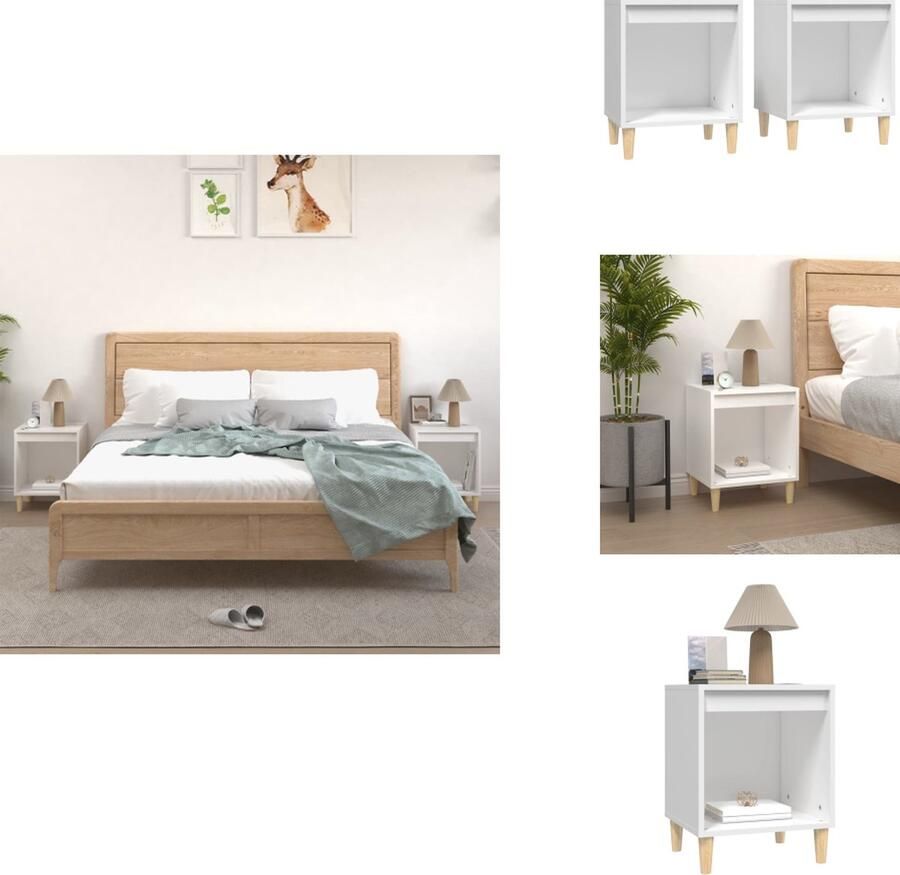 VidaXL Nachtkastje Elegant Bedkast Afmetingen- 40 x 35 x 50 cm Kleur- Wit Materiaal- Bewerkt hout en metaal Kast