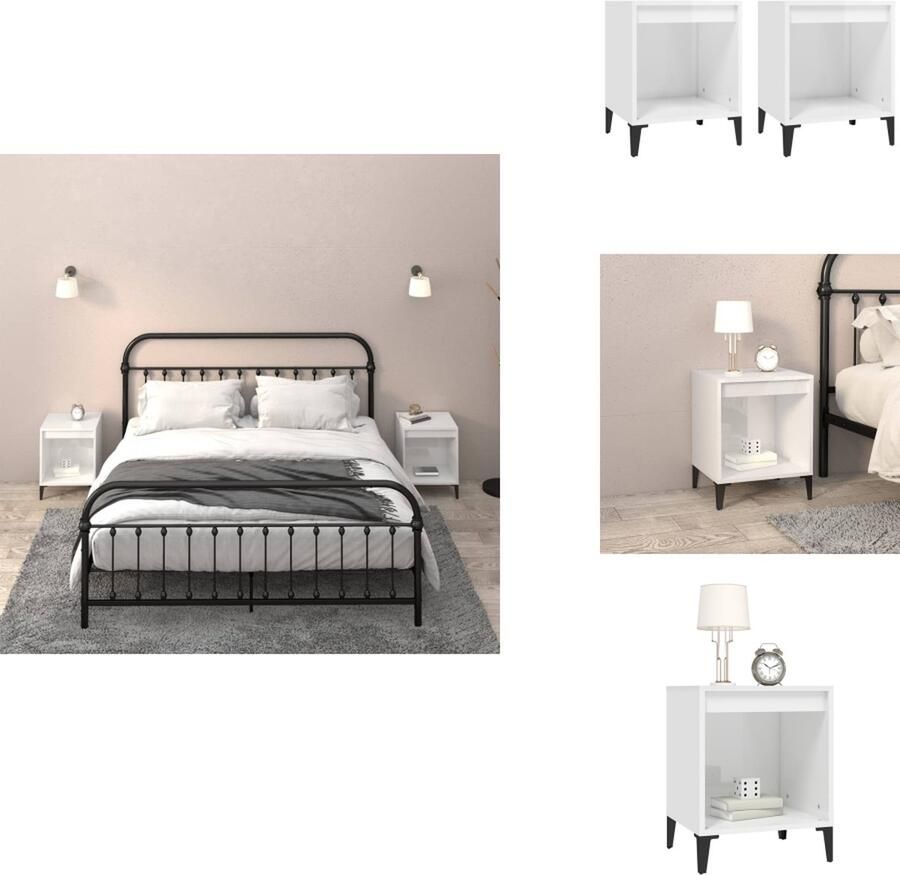 VidaXL Nachtkastje Nachtkastjes Houten Nachtkastje Slaapkamerkast Nachtkastjes 2 st 40x35x50 cm hoogglans wit