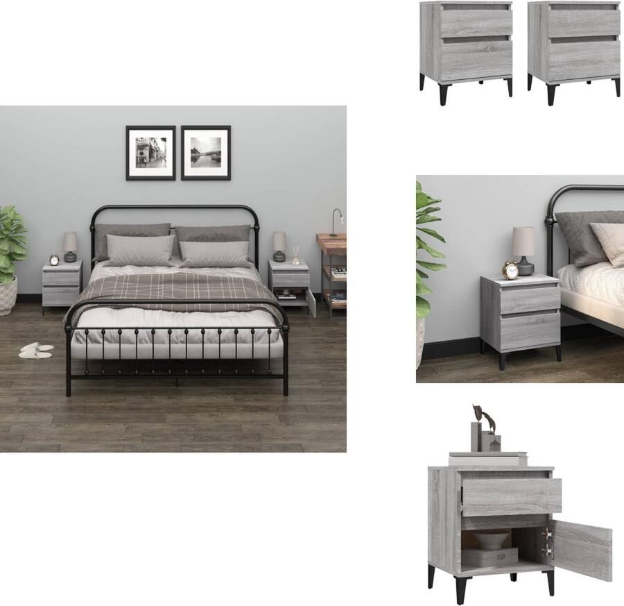 VidaXL Nachtkastje Nachtkastjes Houten Nachtkastje Slaapkamerkast Nachtkastjes 2 st 40x35x50 cm grijs sonoma eikenkleurig - Foto 2