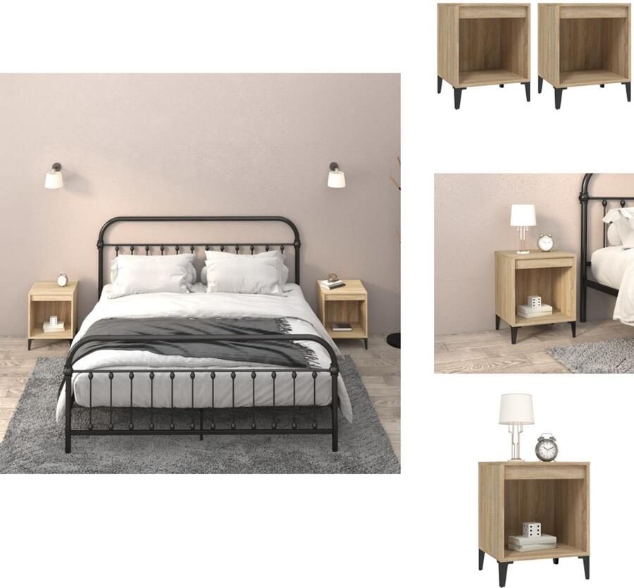VidaXL Nachtkastje Nachtkastjes Houten Nachtkastje Slaapkamerkast Nachtkastjes 2 st 40x35x50 cm sonoma eikenkleurig - Foto 2