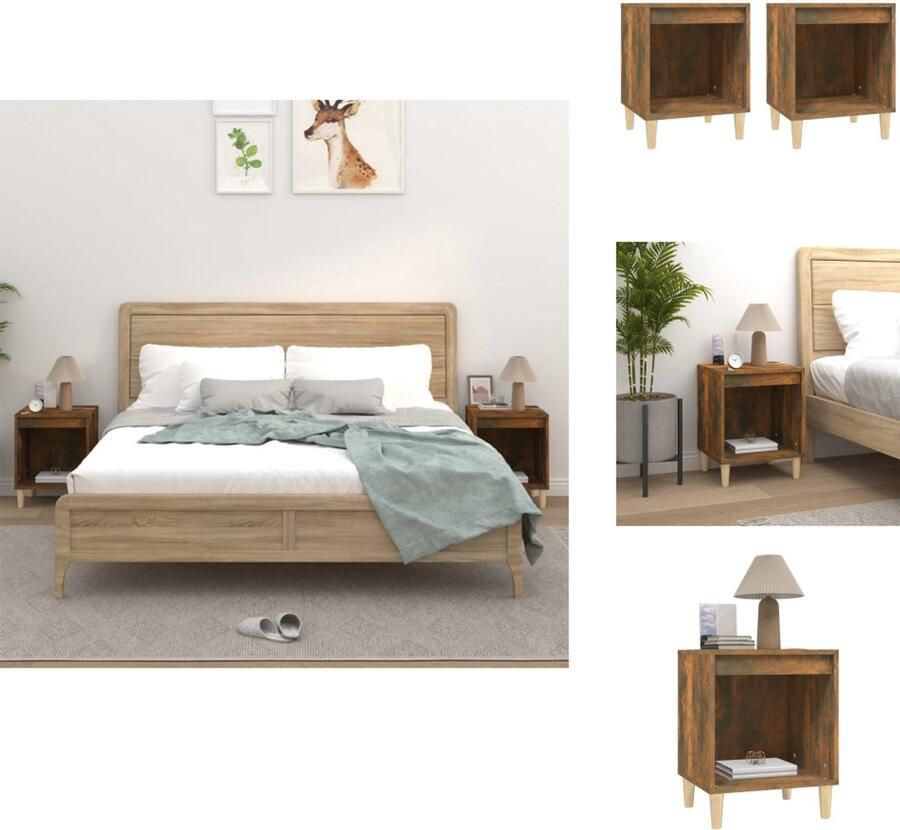VidaXL Nachtkastje Nachtkastjes Houten Nachtkastje Slaapkamerkast Nachtkastjes 2 st 40x35x50 cm gerookt eikenkleurig - Foto 2