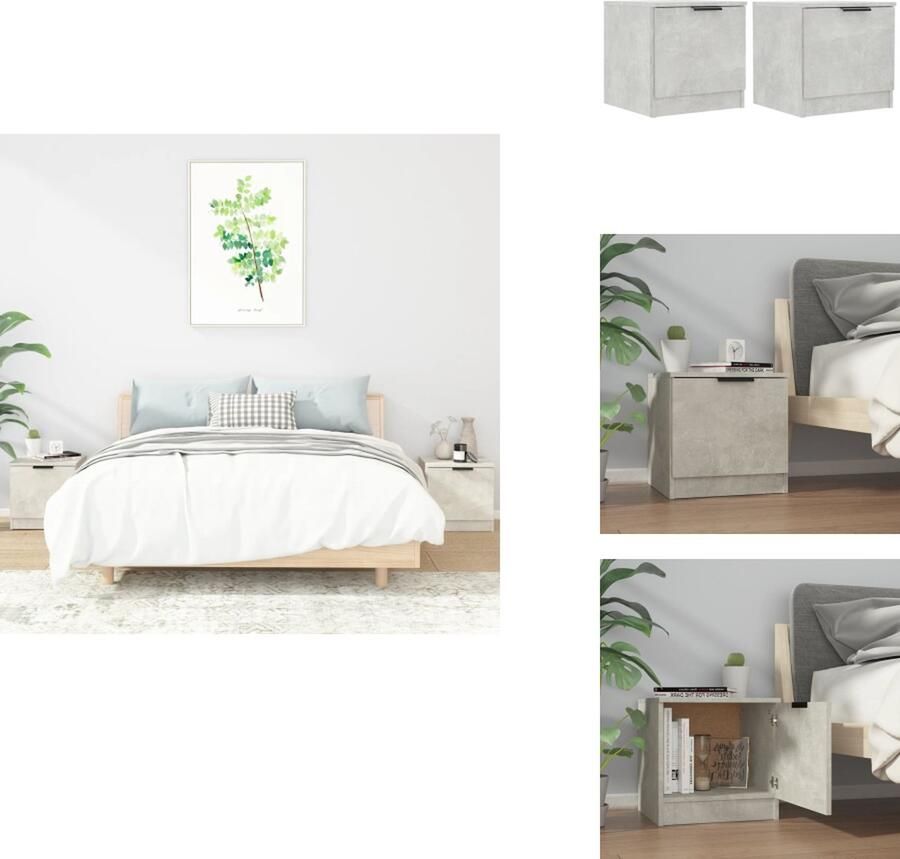 VidaXL Nachtkastje Nachtkastjes Houten Nachtkastje Slaapkamerkast Nachtkastjes 2 st 40x39x40 cm betongrijs