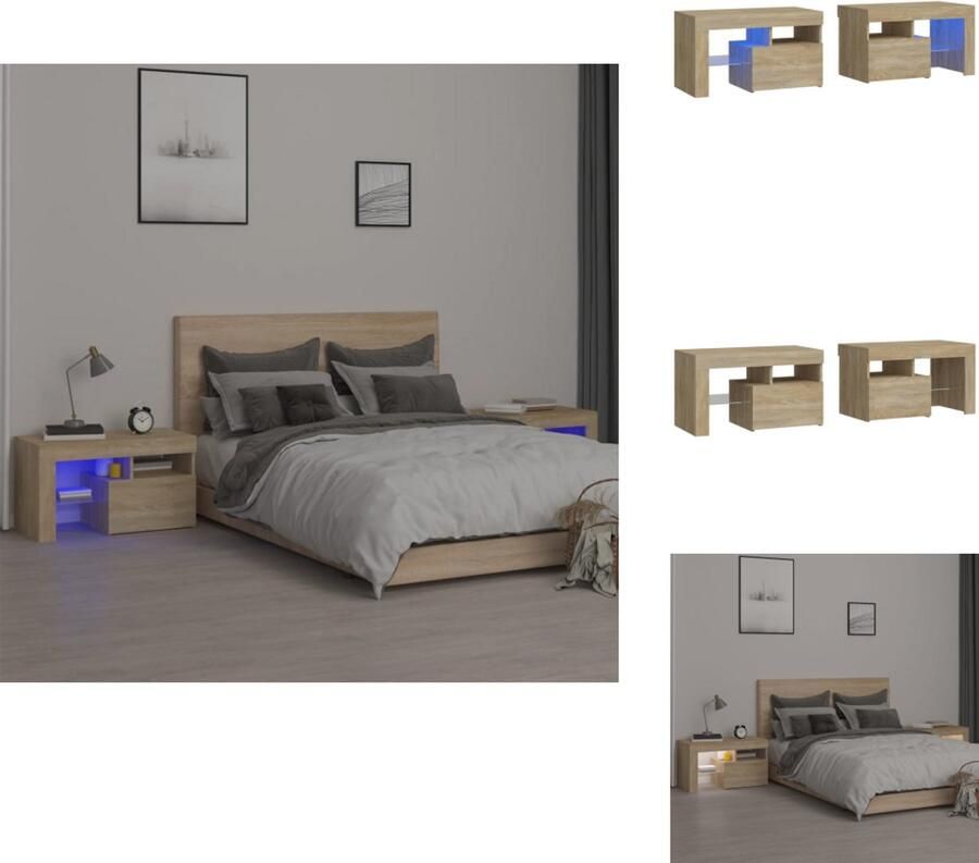 VidaXL Nachtkastje Nachtkastjes Houten Nachtkastje Slaapkamerkast Nachtkastjes 2 st LED-verlichting 70x36 5x40 cm sonoma eiken