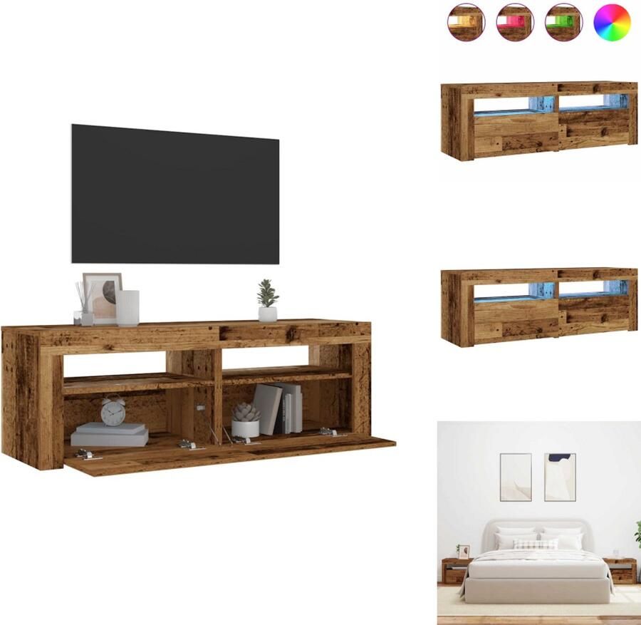 VidaXL Nachtkastje Nachtkastjes Houten Nachtkastje Slaapkamerkast Nachtkastjes 2 st met LED's 60x35x40 cm oud houtkleurig