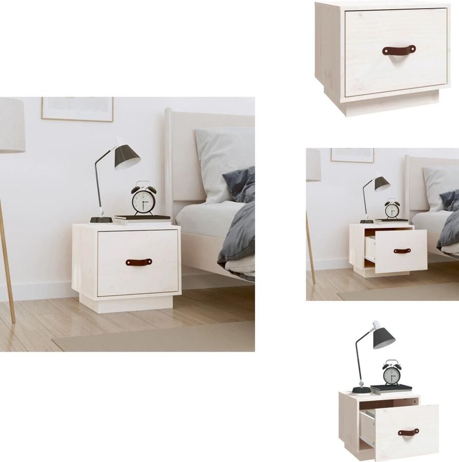 VidaXL Nachtkastje Nachtkastjes Houten Nachtkastje Telefoonkast Nachtkastje 40x34x35 cm massief grenenhout wit