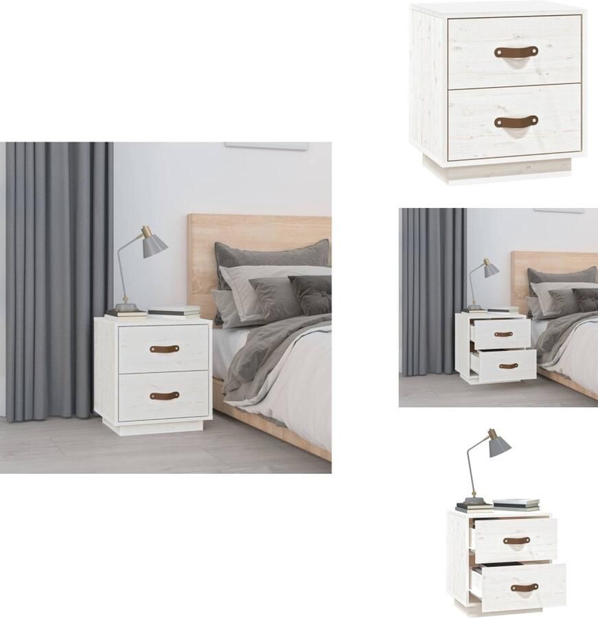 VidaXL Nachtkastje Nachtkastjes Houten Nachtkastje Telefoonkast Nachtkastje 40x34x45 cm massief grenenhout wit