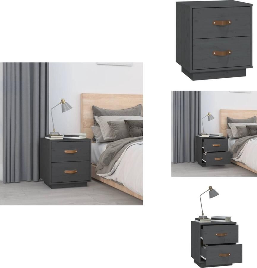 VidaXL Nachtkastje Nachtkastjes Houten Nachtkastje Telefoonkast Nachtkastje 40x34x45 cm massief grenenhout grijs - Foto 2