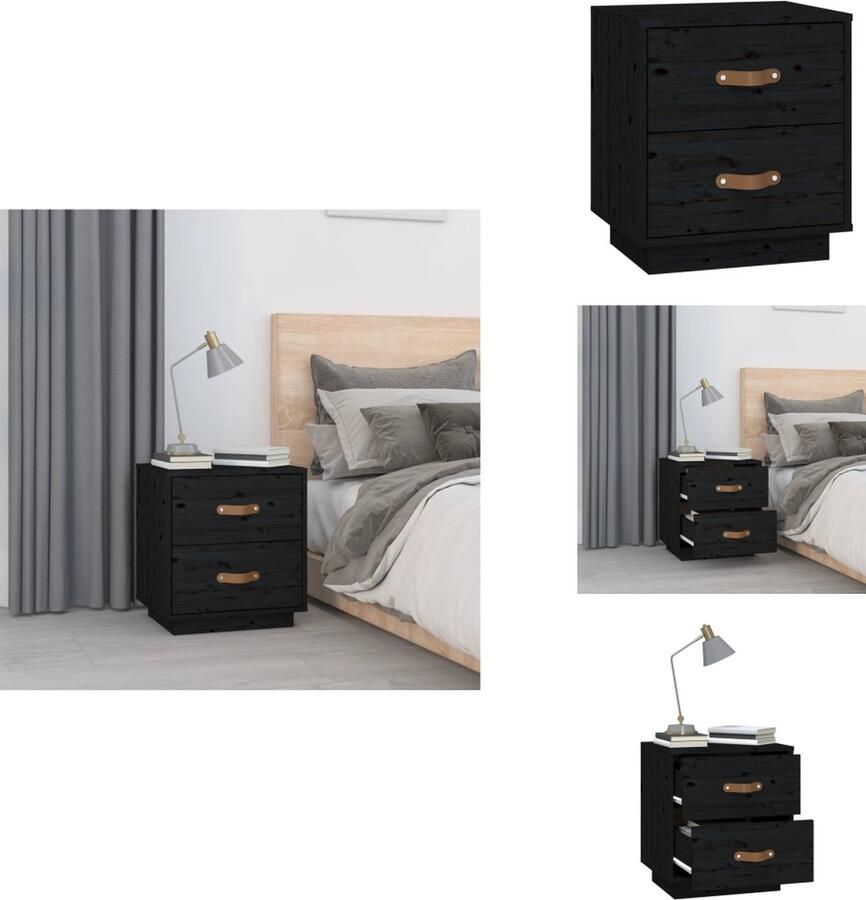 VidaXL Nachtkastje Nachtkastjes Houten Nachtkastje Telefoonkast Nachtkastje 40x34x45 cm massief grenenhout zwart