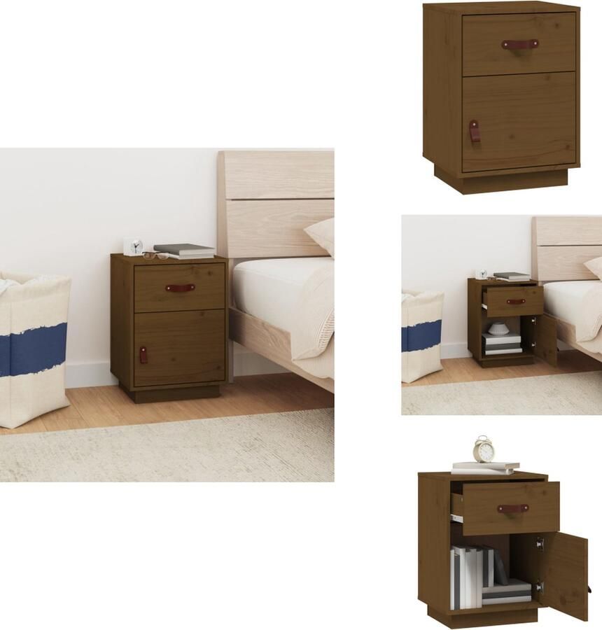 The Living Store Nachtkastje 40x34x55 cm massief grenenhout honingbruin Nachtkastje Houten Nachtkastje Grenoble Hout Bruine Nachtkastje Slaapkamersmeubel - Foto 4