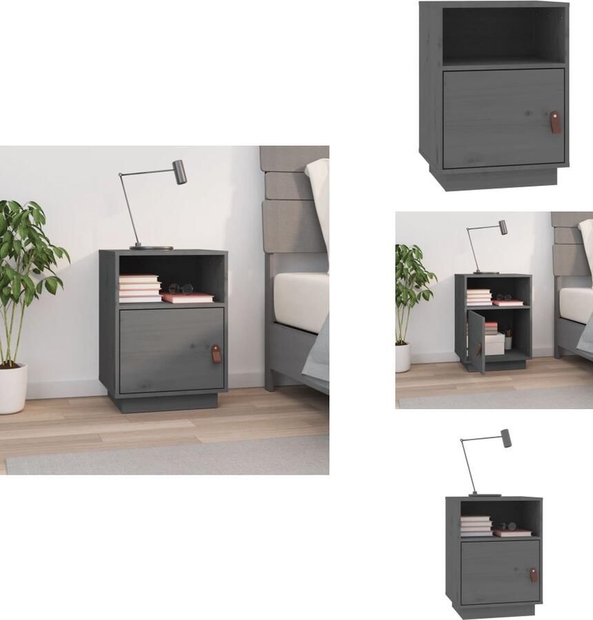 VidaXL Nachtkastje Nachtkastjes Houten Nachtkastje Telefoonkast Nachtkastje 40x34x55 cm massief grenenhout grijs