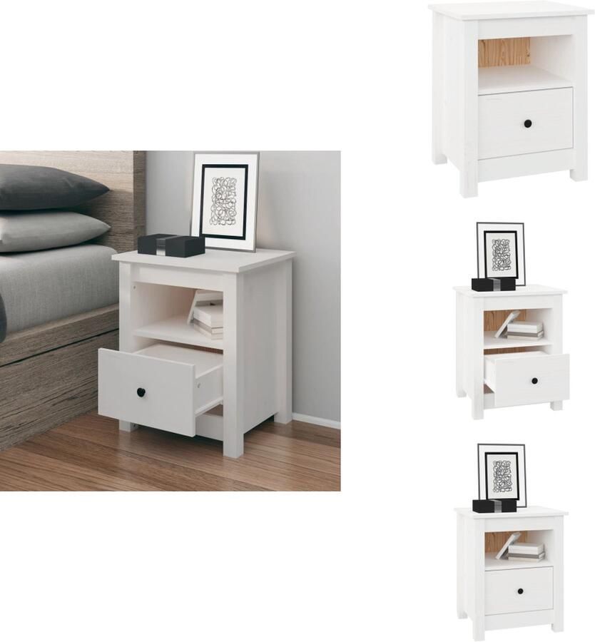 VidaXL Nachtkastje Nachtkastjes Houten Nachtkastje Telefoonkast Nachtkastje 40x35x49 cm massief grenenhout wit