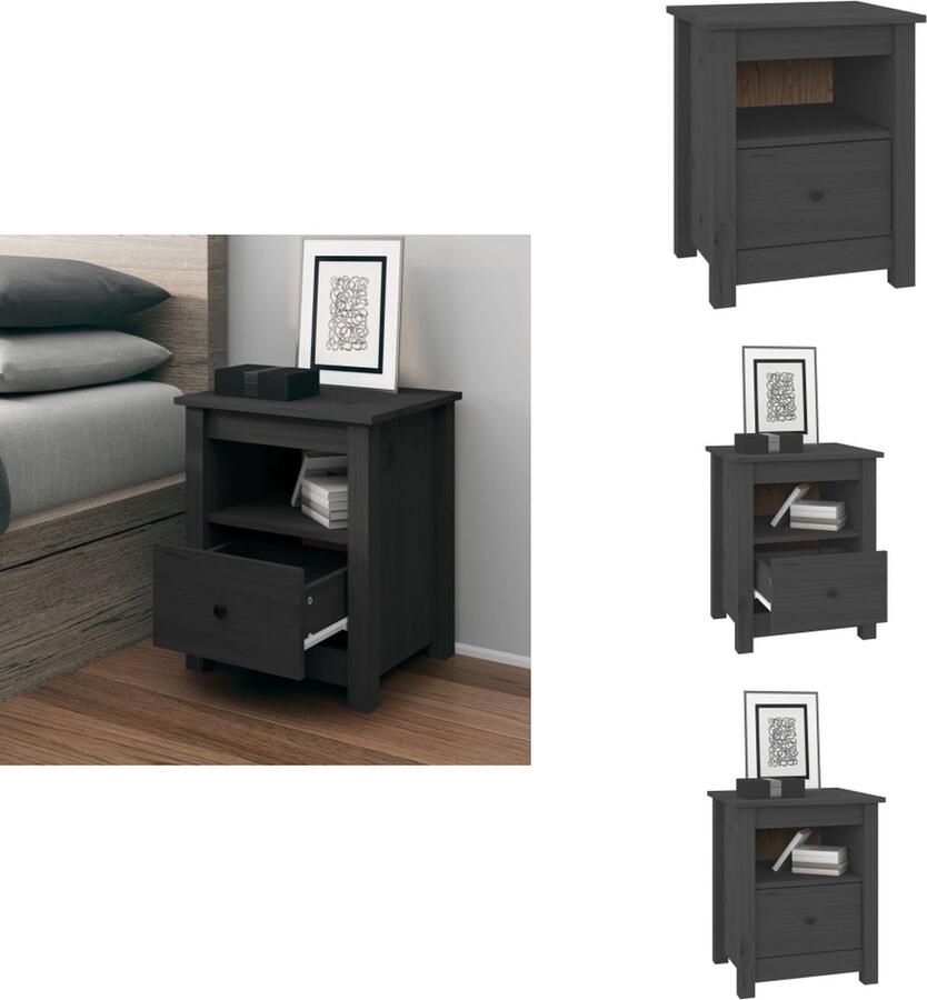 VidaXL Nachtkastje Nachtkastjes Houten Nachtkastje Telefoonkast Nachtkastje 40x35x49 cm massief grenenhout grijs