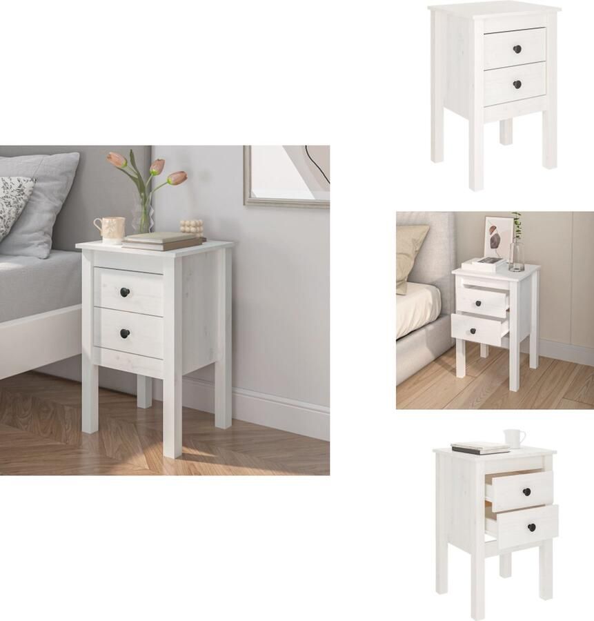 VidaXL Nachtkastje Nachtkastjes Houten Nachtkastje Telefoonkast Nachtkastje 40x35x61 5 cm massief grenenhout wit