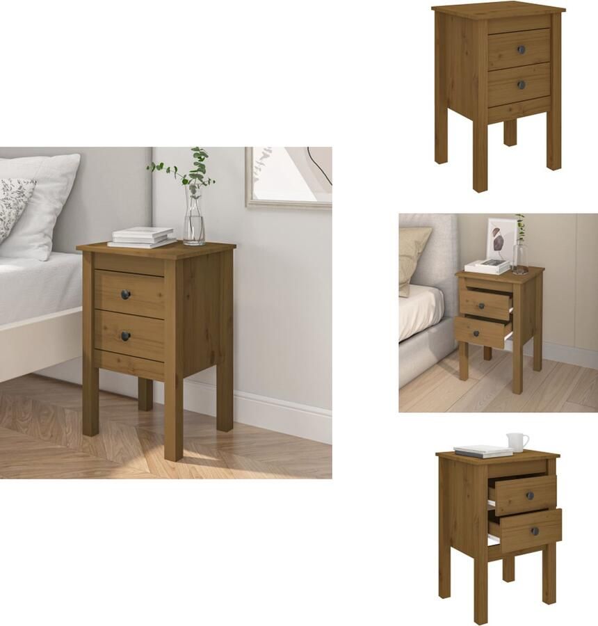 VidaXL Nachtkastje Nachtkastjes Houten Nachtkastje Telefoonkast Nachtkastje 40x35x61-5 cm massief grenenhout honingbruin - Foto 2