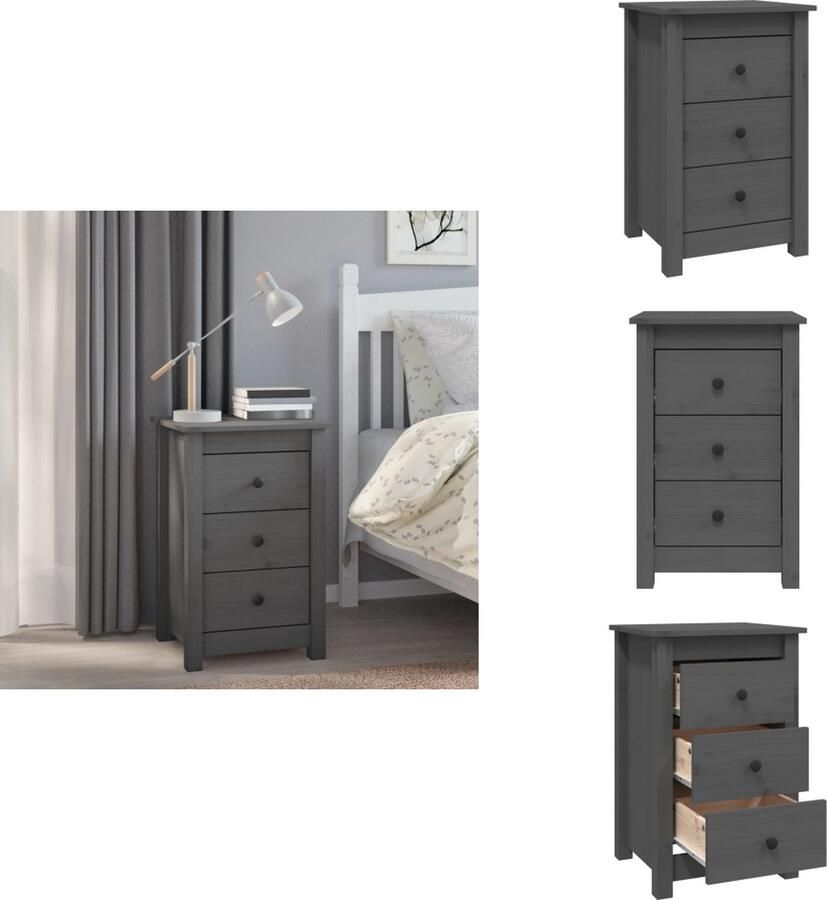 VidaXL Nachtkastje Nachtkastjes Houten Nachtkastje Telefoonkast Nachtkastje 40x35x61 5 cm massief grenenhout grijs