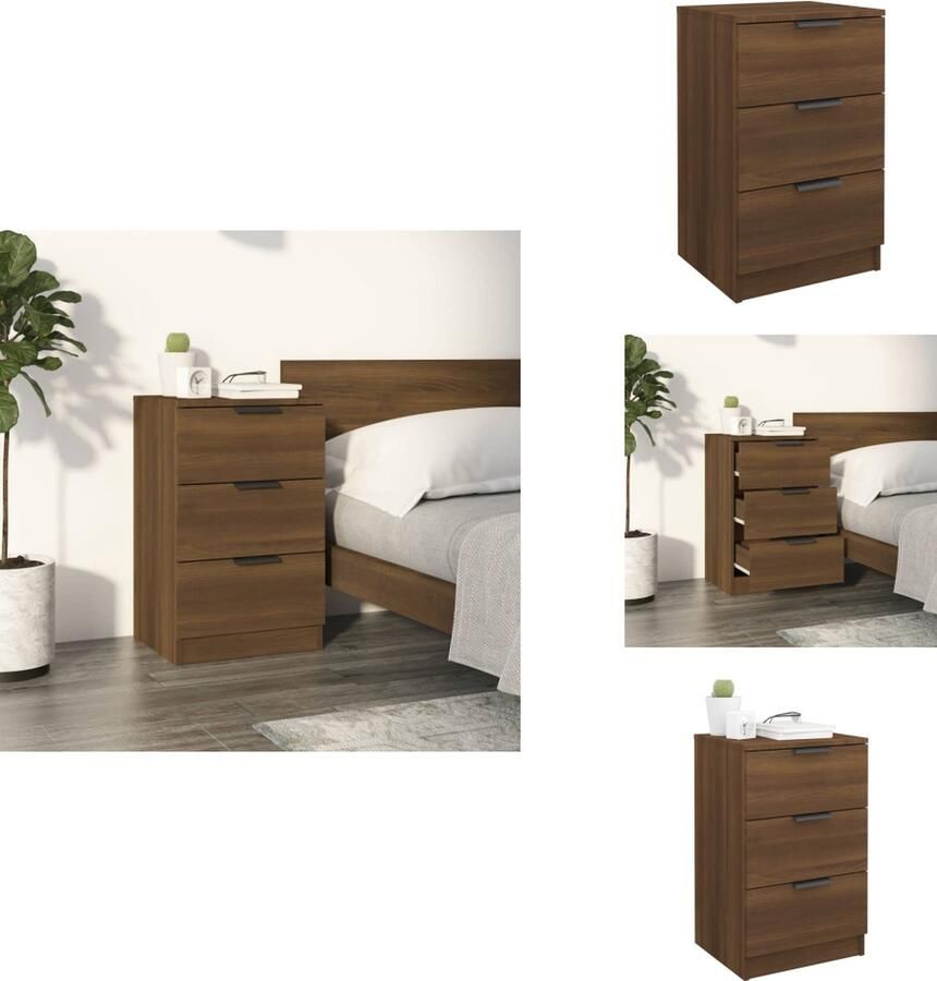 VidaXL Nachtkastje Nachtkastjes Houten Nachtkastje Telefoonkast Nachtkastje 40x36x65 cm bruineikenkleurig - Foto 2