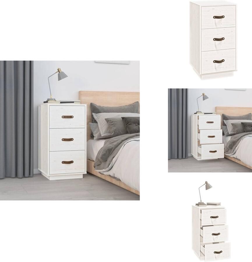 VidaXL Nachtkastje Nachtkastjes Houten Nachtkastje Telefoonkast Nachtkastje 40x40x75 cm massief grenenhout wit