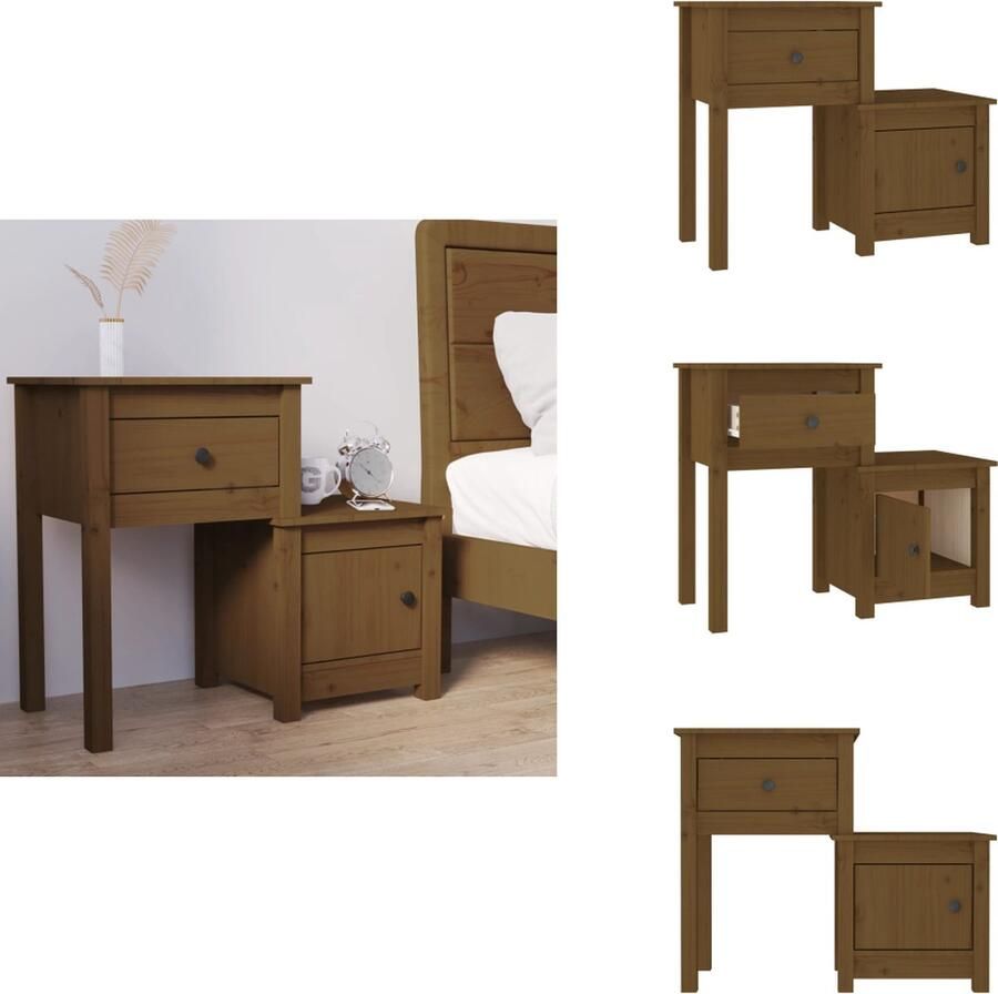 VidaXL -Nachtkastje-79 5x38x65 5-cm-massief-grenenhout-honingbruin - Foto 2
