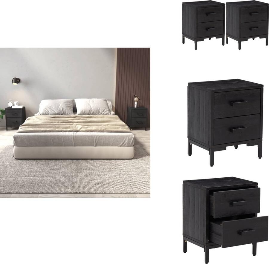 VidaXL Nachtkastje Nachtkastjes Houten Nachtkastje Telefoonkast Nachtkastjes 2 st 36x30x45 cm massief grenenhout zwart