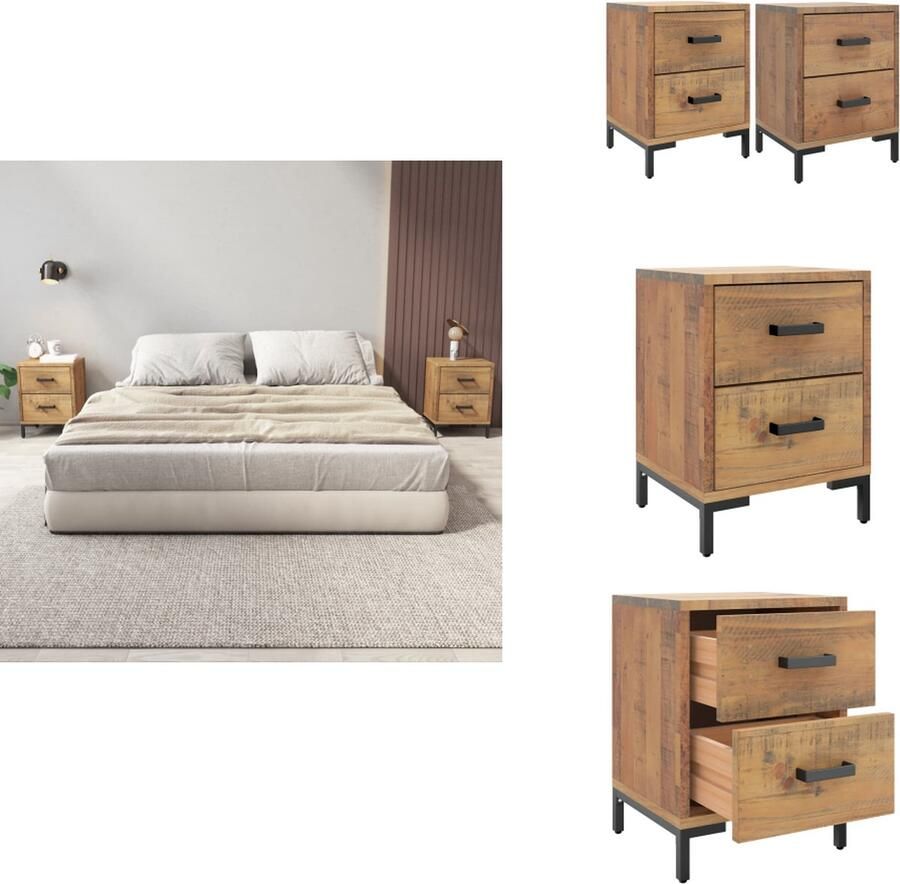 VidaXL Nachtkastje Nachtkastjes Houten Nachtkastje Telefoonkast Nachtkastjes 2 st 36x30x45 cm massief grenenhout