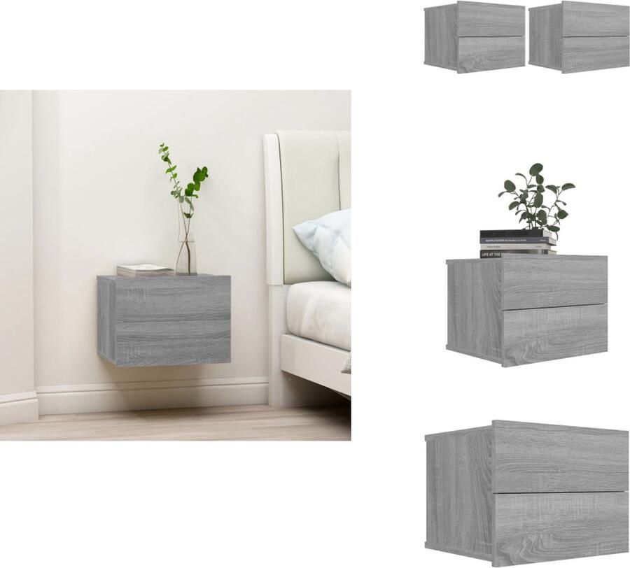 VidaXL Nachtkastje Nachtkastjes Houten Nachtkastje Telefoonkast Nachtkastjes 2 st 40x30x30 cm bewerkt hout grijs sonoma eiken