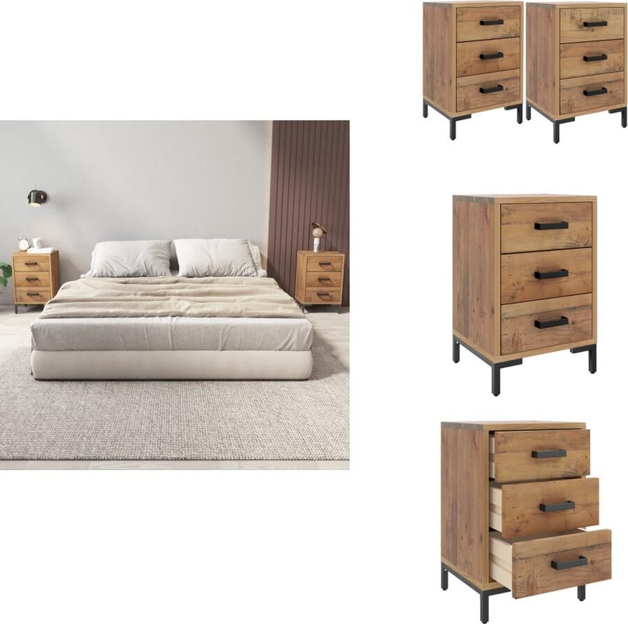 VidaXL Nachtkastje Nachtkastjes Houten Nachtkastje Telefoonkast Nachtkastjes 2 st 40x30x55 cm massief grenenhout - Foto 2