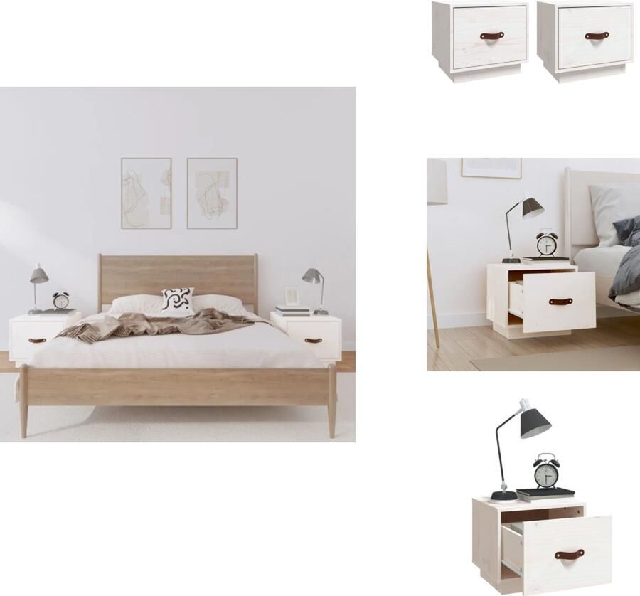 VidaXL Nachtkastje Nachtkastjes Houten Nachtkastje Telefoonkast Nachtkastjes 2 st 40x34x35 cm massief grenenhout wit